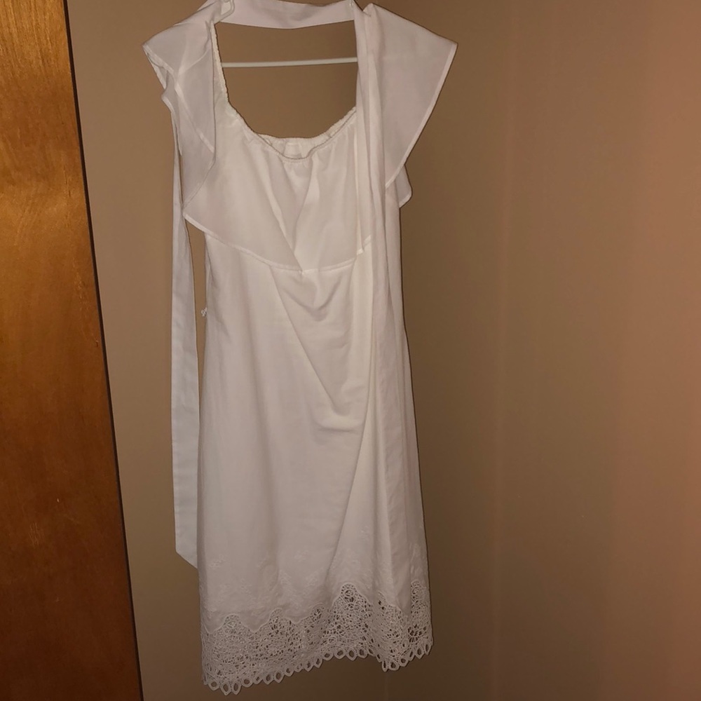 Off shoulder white eyelet dress